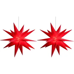 2X Weihnachtsstern beleuchtet Faltstern 55cm Dekosterne ROT hochwertiger Kunststoffstern für Glühbirne mit Timer Funktion 3D Stern 18 Zackig Leuchtsterne Weihnachtslichter Winterbeleuchtung