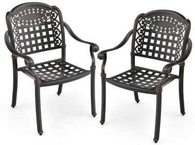 Costway Set of 2 Cast Aluminum Patio Chairs with Armrests-Brown