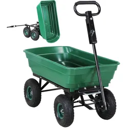 Miweba Bollerwagen Dumper, verriegelbare Kippfunktion, robuste PP-Wanne, Anhängerkupplung, bis 300kg (Grün)