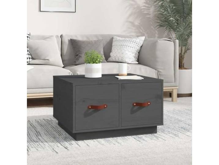HEFZGDB Couchtisch Grau 60x53x35 cm Massivholz Kiefer mit 2 Schubladen Stauraum, Robuster Sofatisch mit Stabiler Tischplatte für Wohnzimmer, Schlichter Holztisch für Inneneinrichtung