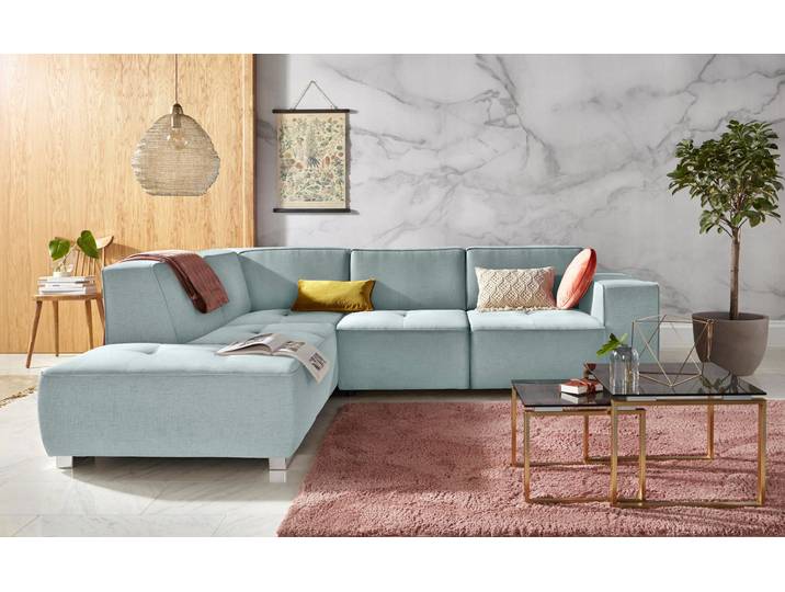 Ecksofa, Mikrofasern, Blau (Aqua) 272×222 cm, mit Bettfunktion & Sitztiefenverstellung, Modern, INOSIGN