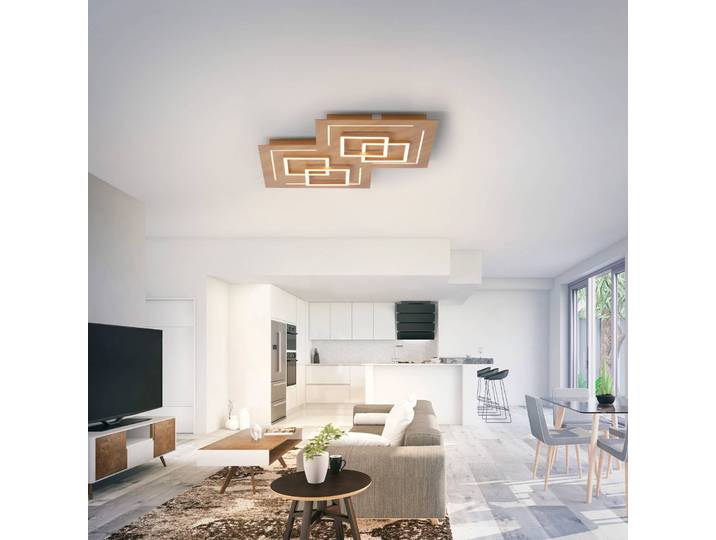 Q-Smart-Home Smart Home Deckenleuchte Q-Linea, dimmbar, Holz hell, für Wohn- / Esszimmer, Metall, Modern