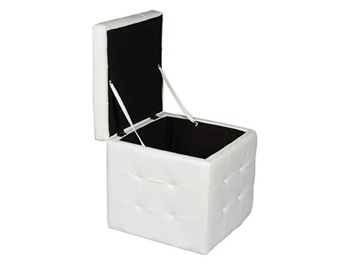 Dmora Pouf-Behälter aus Kunstleder, Farbe weiß, 45 x 47 x 45 cm