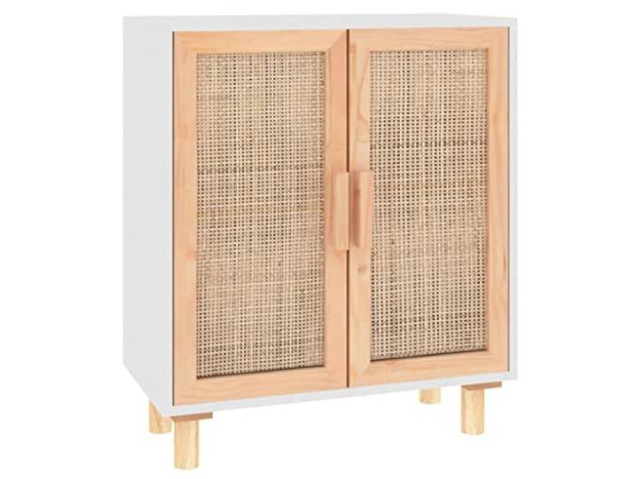 vidaXL Sideboard Weiß 60x30x70 cm Massivholz Kiefer und Natur-Rattan