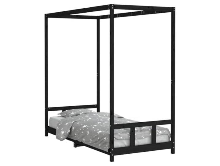 Schwarz 90x200 cm Massivholz Kiefer Massives Kiefernholz, Holzlatten, Baldachin-Design, niedrige Einstiegshöhe, ohne Matratze
