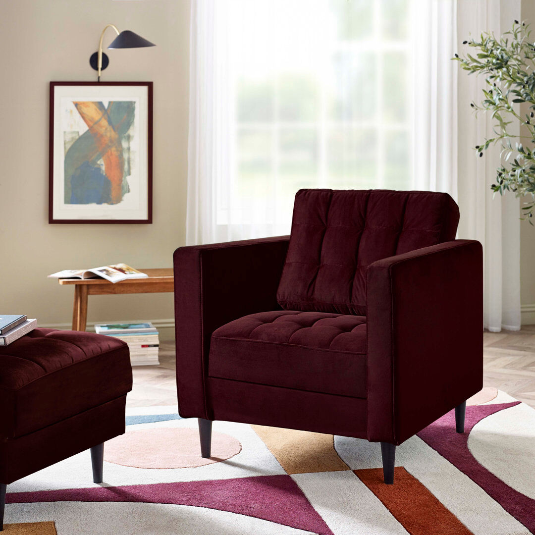 17 Stories Jodi Velvet Armchair Maroon 82;90cm H X 82cm W X 87cm D
