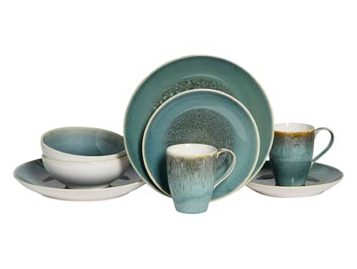 CreaTable\, 25863\, Série Caldera Vert\, ensemble de vaisselle\, service combiné 8 pièces.