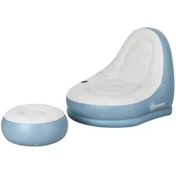 OKWISH Aufblasbares Sofa mit Fußhocker und Becherhalter Weiß 125x100x87 cm tragbar für Camping und Zuhause, ergonomisch geformt
