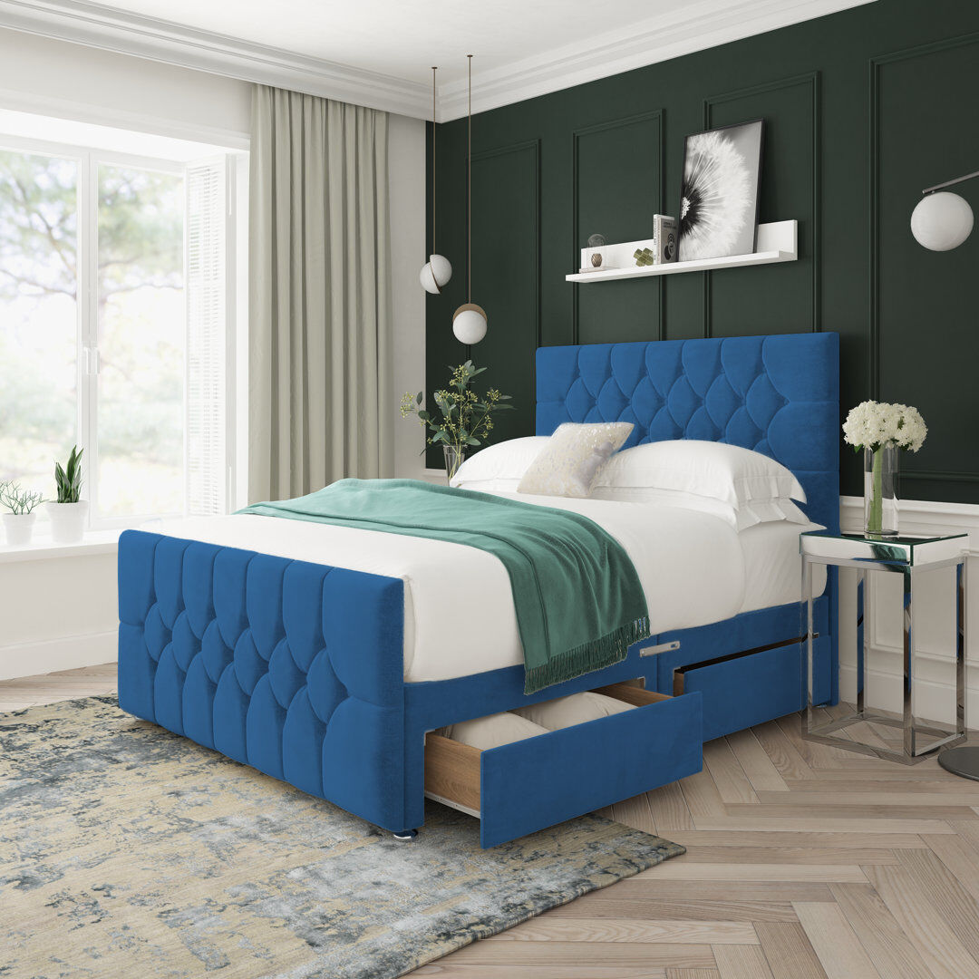 17 Stories Upholstered Divan Bed Kingsize (5') Blue