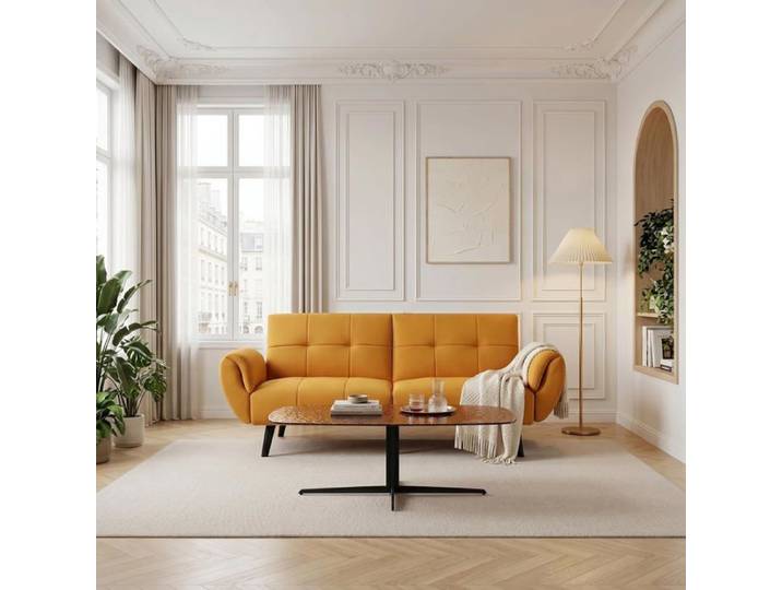 JIEXI Canapé moderne en tissu canapé 2 places canapé minimaliste pour salon appartement bureau (jaune)