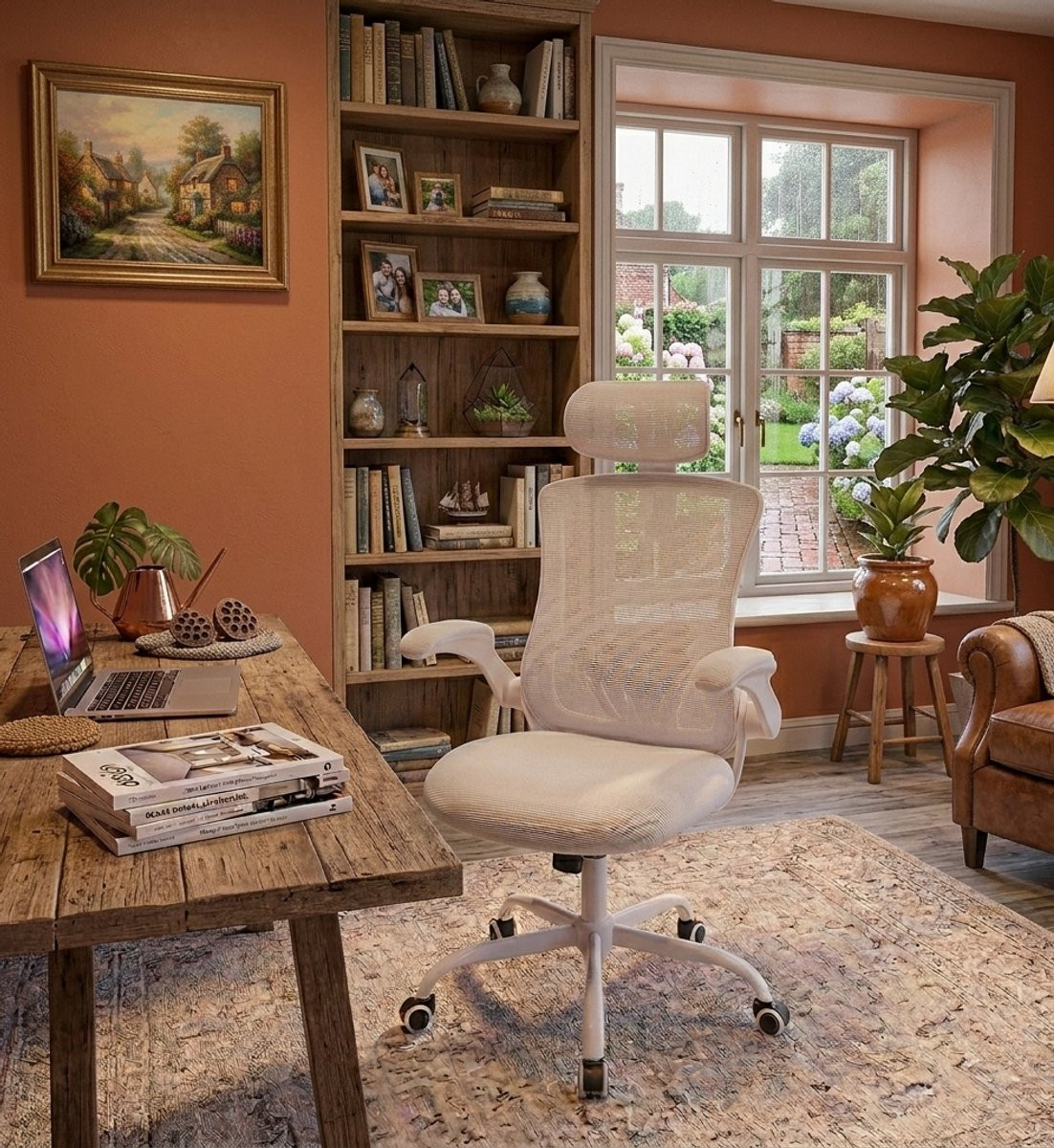 ErgoLux Pro Ergonomische Bureaustoel met Hoofdsteun en Lendensteun – Wit – Casa Serena