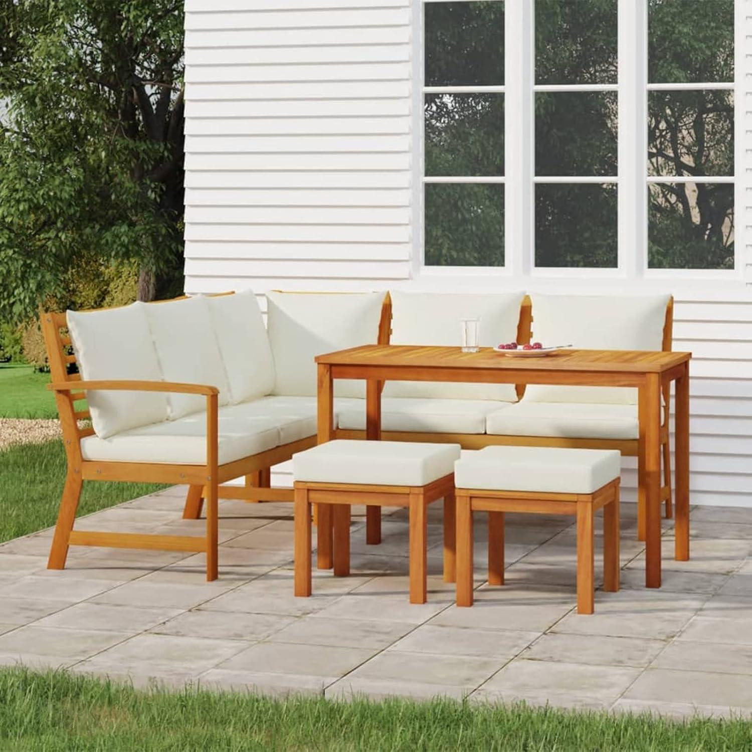 Festnight Houten Tuinlounge Hoekset met Eettafel, L-vormige Lounge Meubels voor Buiten
