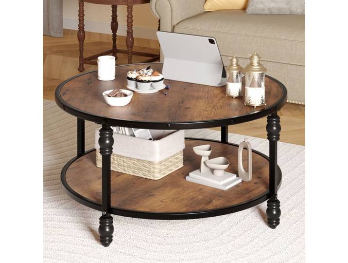 Table Basse - PROMIRACAL - Ronde-VINTAGE - 72CM - Bois et Métal - Style Scandinave Moderne