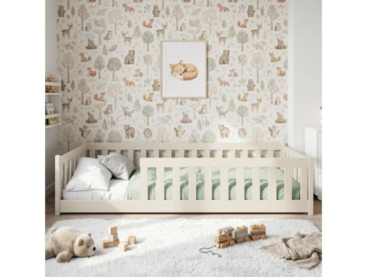 Kids Collective Montessori-Bodenbett 80x160 cm, Baumwolle, mit Matratze Rausfallschutz, Lattenrost inklusive, für Kinder und Jugendliche