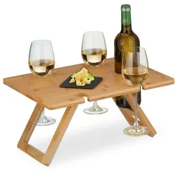 Relaxdays Eckiger Picknick Weintisch aus Bambus Hellbraun