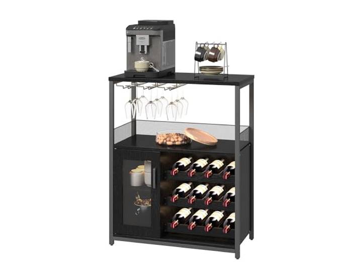 Garvee 3-stöckiger Weinbar-Schrank mit abnehmbarem Weinregal und Schublade, Industrielles Sideboard und Buffetschrank mit Glasaufbewahrung und Gittertür