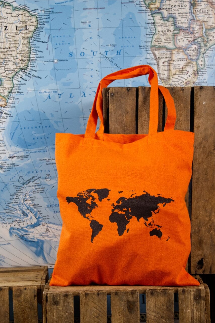 Craenen Tote bag - motif carte du monde (38 x 42 cm) - orange