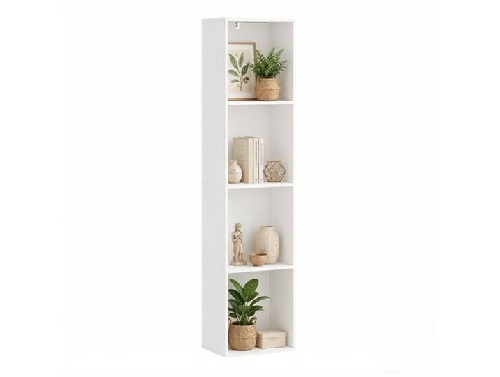 Bibliothèque verticale blanche à 4 étagères 40 x 29 x 170 cm en panneaux de particules E1 avec éclairage RGB