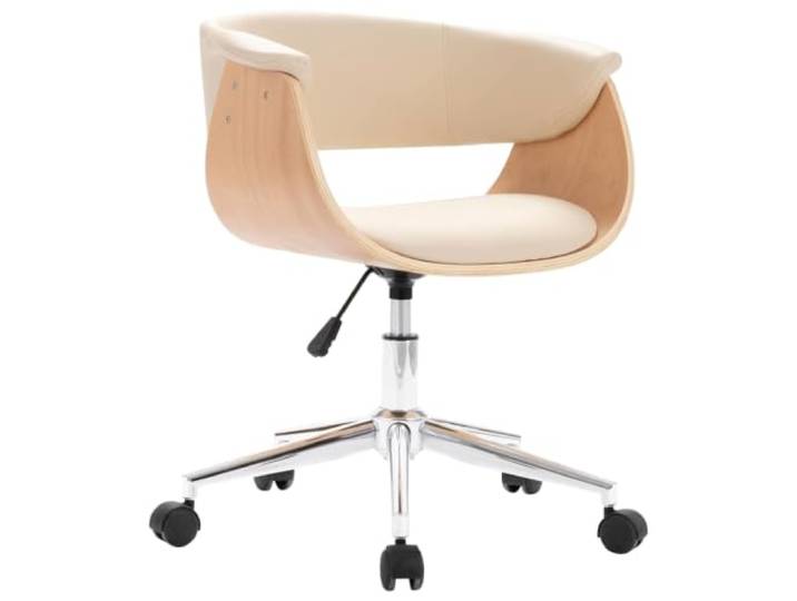 Todiikf Drehsessel Creme Kunstleder Bugholz Höhenverstellbar mit Rollen Ergonomischer Drehstuhl in Creme für Wohnzimmer, Büro oder Lounge mit flexibler Höhenverstellung und Rollen.