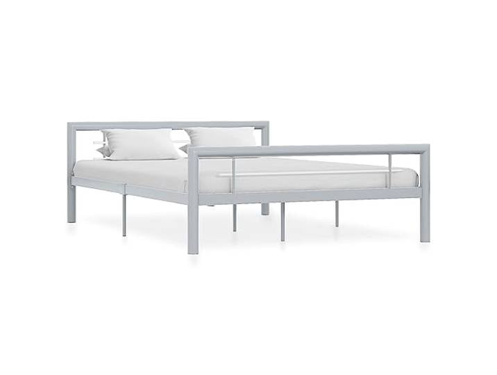 RJPLMFV Bettgestell, Metall, Grau und Weiß, 160 x 200 cm Ohne Matratze, Lattenrost inklusive, stabile Konstruktion, einfache Montage