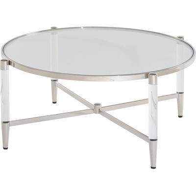 Couchtisch LEONIQUE "Couchtisch Marilyn", transparent (transparent, transparent, transparent), B:102cm H:41cm T:102cm, Tische, Couchtisch, Couchtisch, rund, Glas, Acryl/Edelstahl, Sicherheitsglas, 102x41