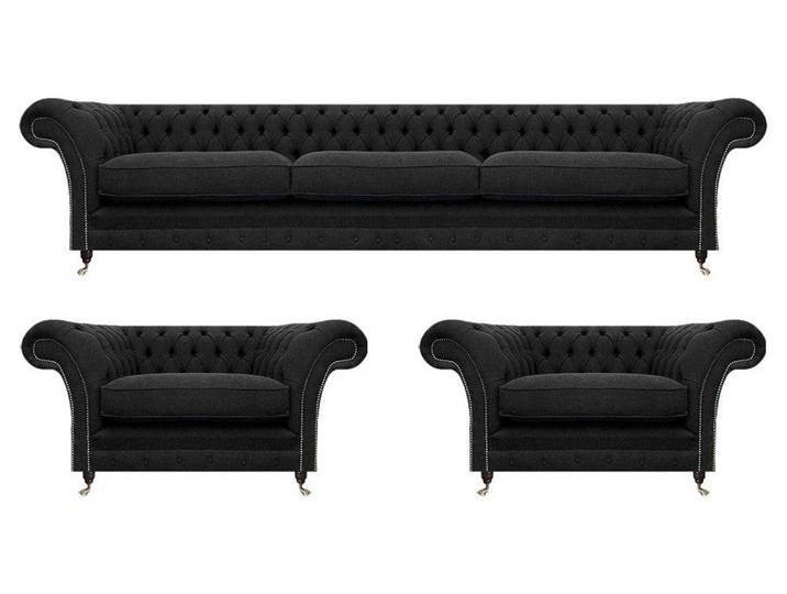 Xlmoebel Chesterfield-Sofa Elegante schwarze Sofagarnitur im Chesterfield-Stil, Sofagarnitur, Hergestellt in Europa