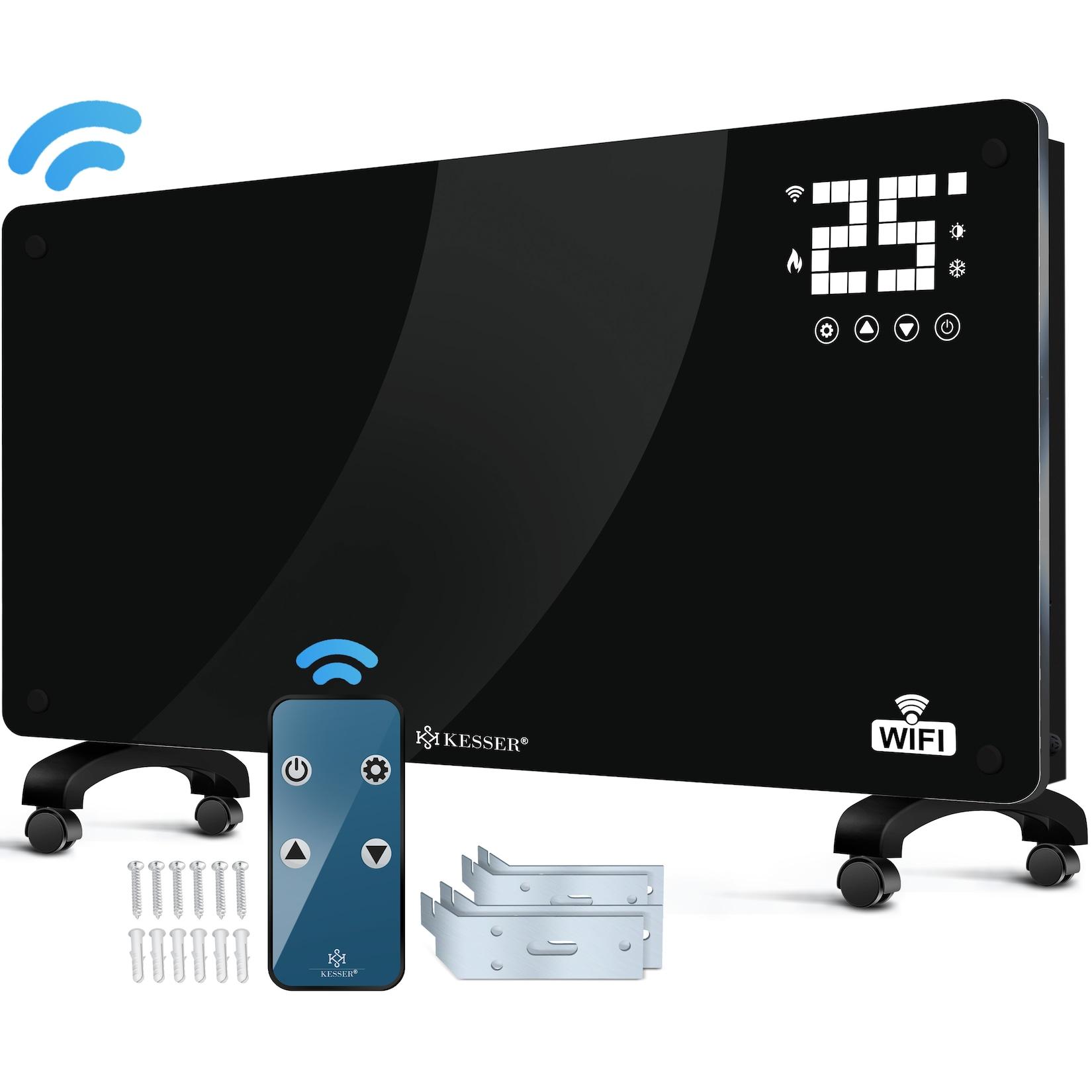KESSER® Glaskonvektor Glasheizung Elektroheizkörper APP WiFi Funktion Inkl. Fernbedienung Elektroheizung Stand- oder ? Wand Heizung Heizkörper ?Touchscreen ? LCD-Display ? Timer 2500 Watt