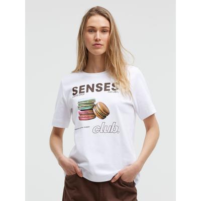 Rundhalsshirt SENSES.THE LABEL, Damen, Gr. XS, weiß, Interlock, Material: 100% Baumwolle, bedruckt, oversize normal, Rundhals, eingesetzt gerader Abschluss, Shirts Rundhalsshirt, mit Baumwolle