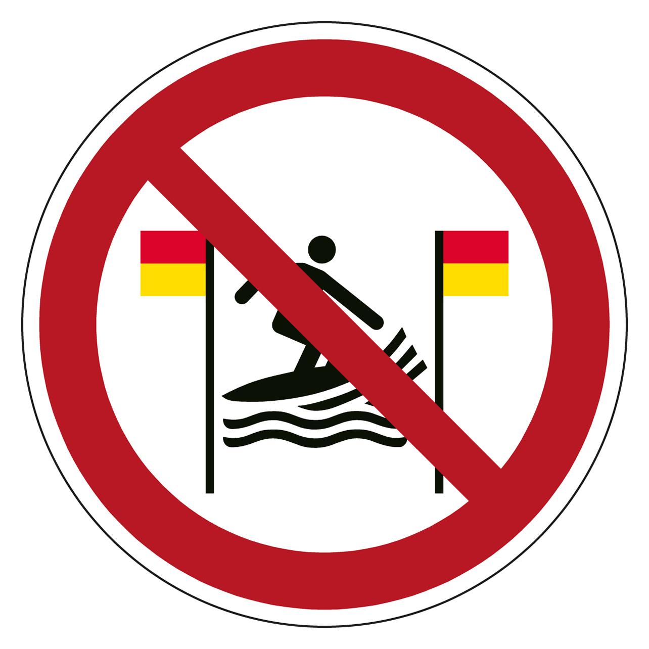 Brady ISO-Sicherheitsschild - Surfen zwischen den roten und gelben Fahnen verboten (P/P064/NT/PE-DIA100-1)