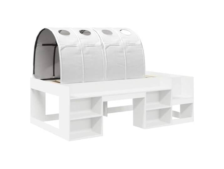 KTHLBRH Bett mit Regal, 3-teilig, Weiß Mehrschichtiges Holz, rechteckiges Design, feine Linien, modernes Zimmer