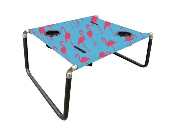 Neso Tragbarer Strandtisch mit Becherhalter, Handytaschen, leicht für Picknick und Parks (Flamingos)