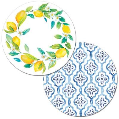 Counterart Reversible Wipe-clean Round Shaped Placemats Set of 4 - Lovely Lemons