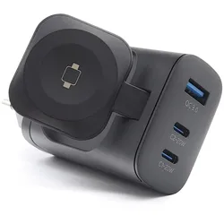 RealPower 450476 Ladegerät für Mobilgeräte Powerbank, Smartwatch, Tablets Schwarz AC Kabelloses Aufladen Schnellladung Drinnen