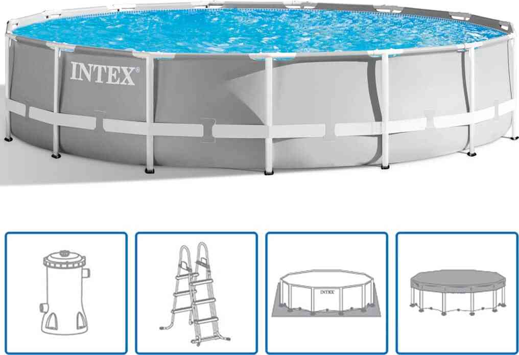 Intex 26724GN, 14614 l, Gerahmter Pool, Erwachsener & Kind, Leiter, Grau, 60,1 kg
