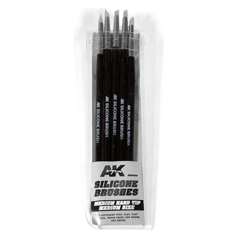 AK Interactive Set 5 Pinceles De Silicona Dureza Media. Tamaño Medio / Set Of 5 Silicone Brushes Medium Hard Tip Me (AK9086)