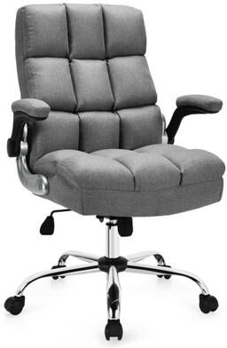 Costway Adjustable Swivel Office Chair with High Back and Flip-up Arm for Home and Office-Gray