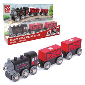 Hape Spielzeugeisenbahn E3717 Dampf-Frachtzug, aus Holz, mit 2 Güterwaggons und Containern