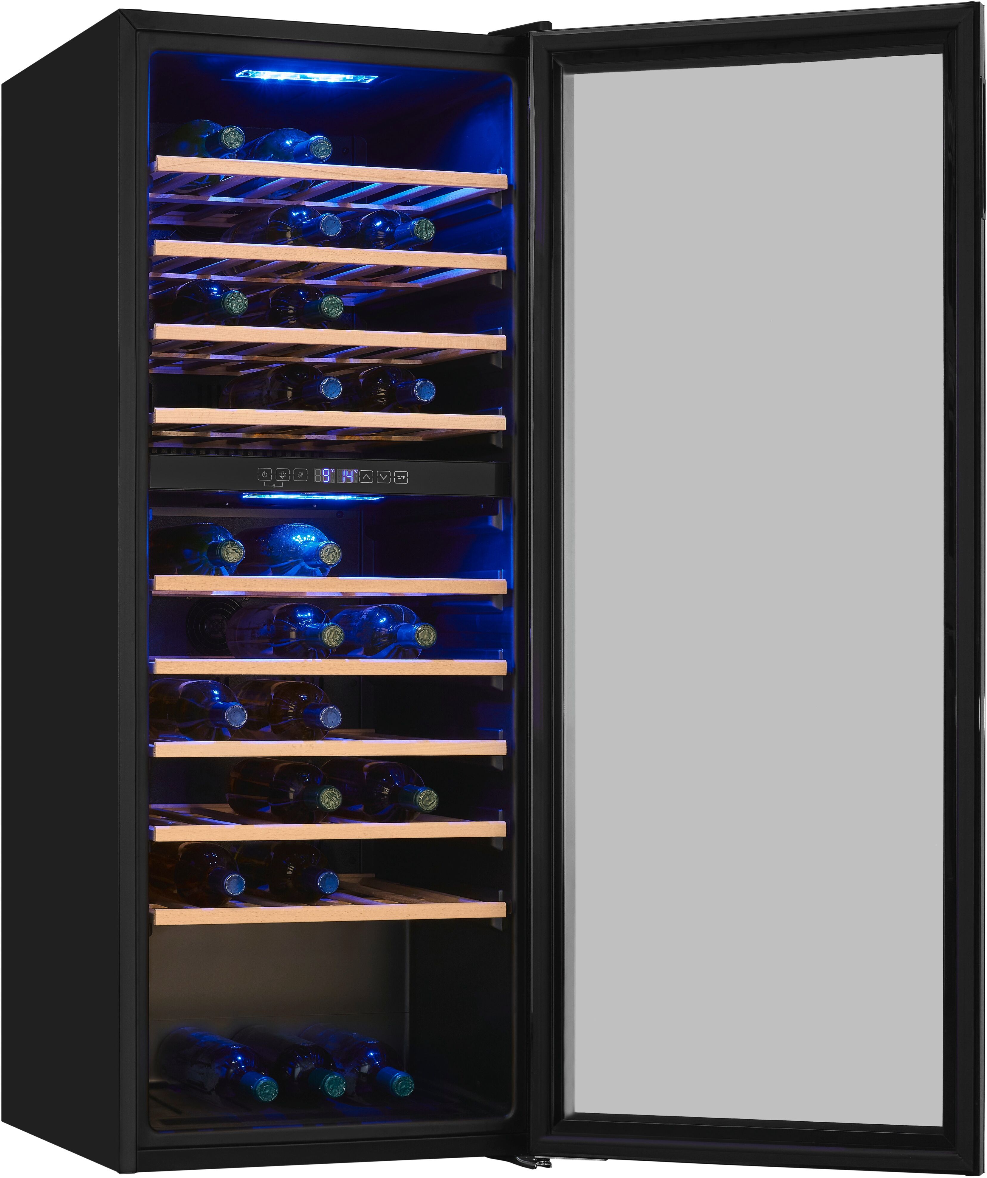 EXQUISIT Weinkühlschrank "WS2-78-GTE-160G", Energieeffizienz: G, schwarz, B:49cm H:128,5cm T:57,5cm, Weinkühlschränke, Für Weinliebhaber - stilvoll & perfekt temperiert für 78 Flaschen, Weinkühlschrank