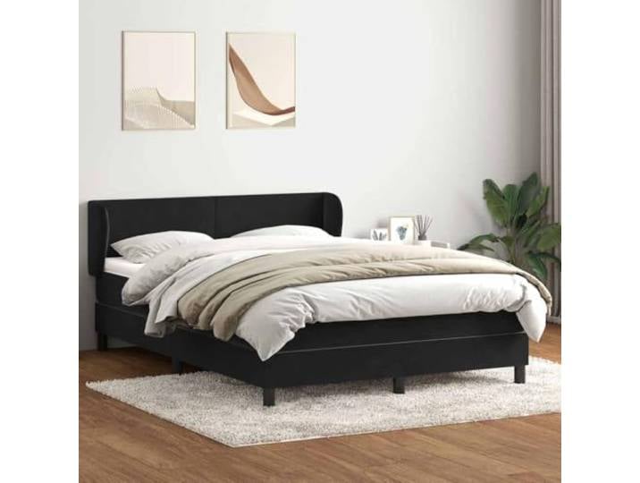SKTQYQO Gefederter Bettrahmen mit schwarzer Matratze, 160 x 210 cm, aus Verstellbares Kopfteil, Lattenrost inklusive, atmungsaktiver Matratzenschoner, Lärmschutz