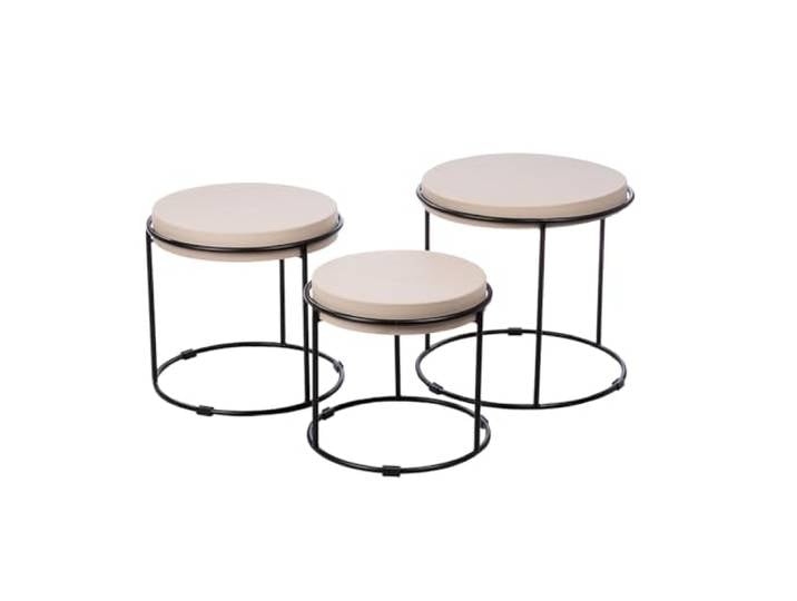 Casablanca 3er Set Beistelltisch Rotonda - Eisen - Grau - Krakelierter Oberfläche - Rund - Höhe 47cm x Ø 49cm