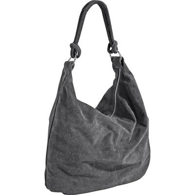 Beuteltasche HEINE, Damen, Gr. B/H/T: 39cm x 49cm x 2cm, grau, Leder, unifarben, Taschen Beuteltasche