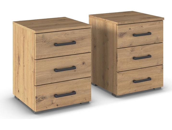 Nachtkommode RAUCH Maika , braun (eiche artisan), B:40cm H:52cm T:40cm, Holzwerkstoff, Sideboards, Nachtkommode, jeweils 3 Schubladen mit grosszügigem Stauraum
