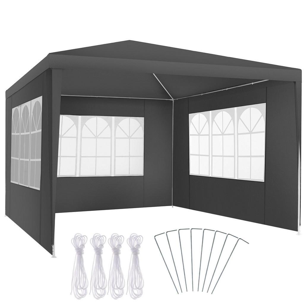tectake Pavillon, Grau, Kunststoff, Quadratisch, 300x250x300 cm, Sonnen- & Sichtschutz, Pavillons & Pergolas, Pavillons