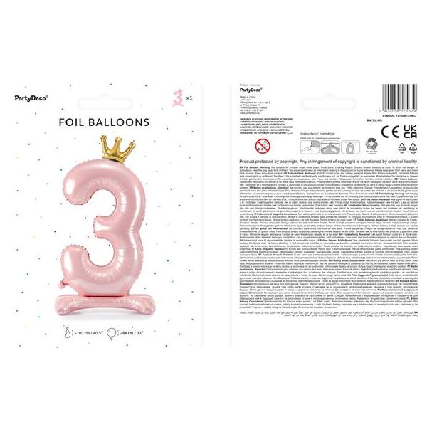 Partydeco Ballon Zahl 3 auf fuss (1x) (FB126M-3-081J)