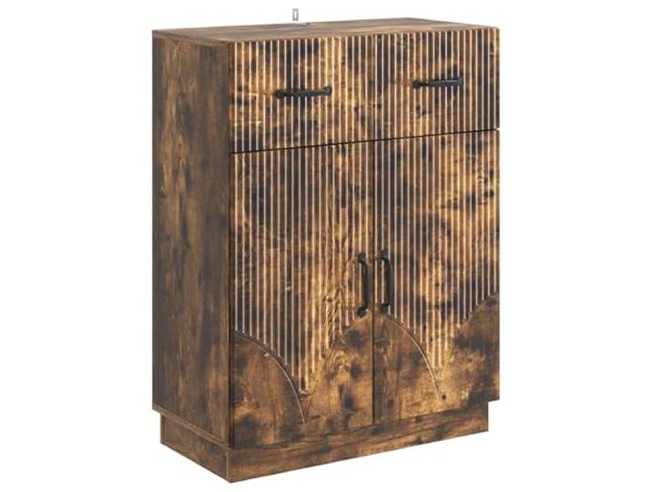 KPOTUERTU Sideboard Geräucherte Eiche 66 x 34,5 x 87 cm Holzwerkstoff Schlankes modernes Design,offene Regale,Türen,für Wohnzimmer Esszimmer Flur,platzsparend,leicht abstauben