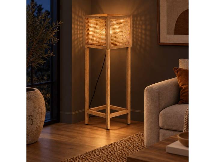 Lampadaire en manguier et fibre marron 32x32x100 cm