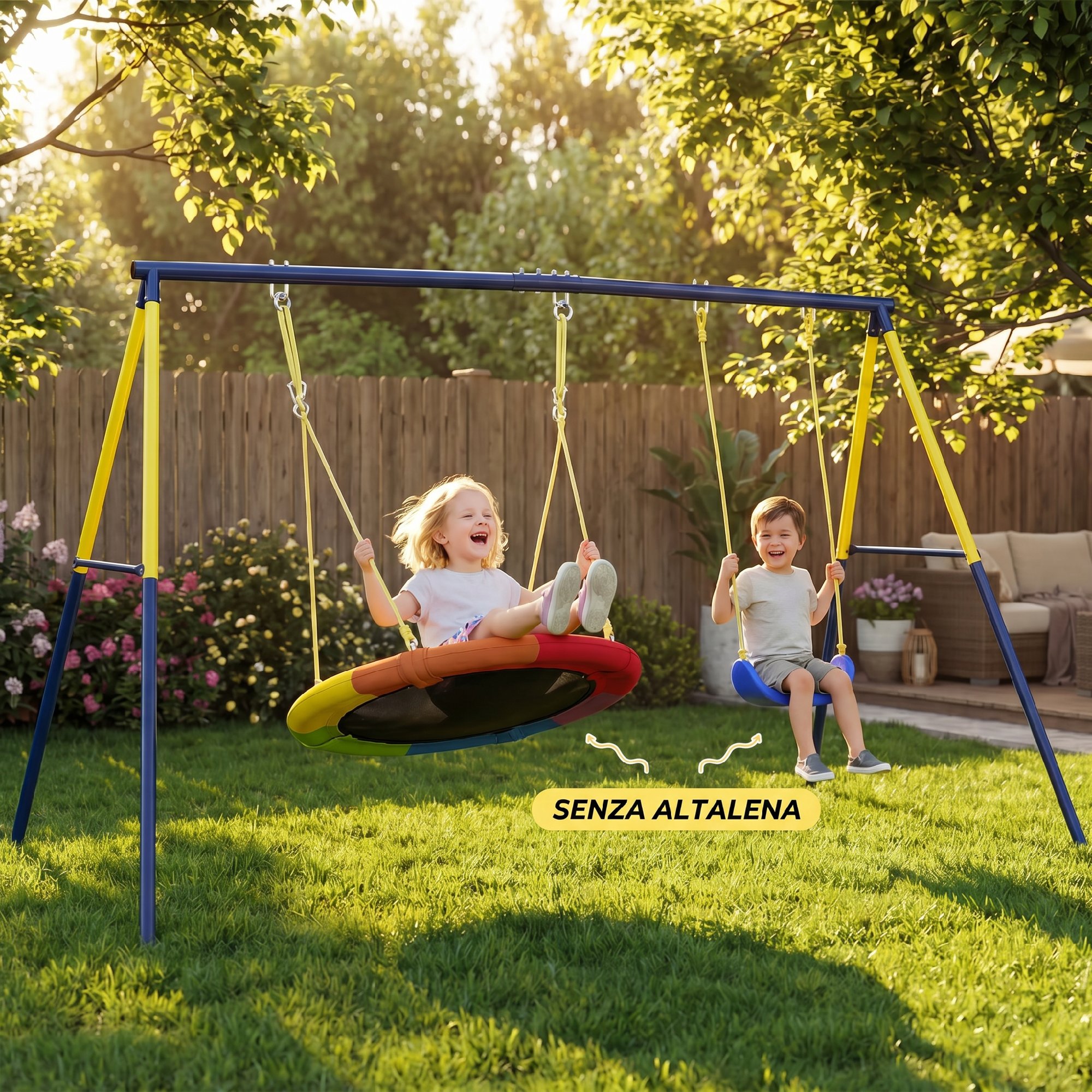 Aiyaplay Struttura per Altalena da Giardino per Bambini 3-8 Anni in Acciaio, 4 Ganci, 260x160x178 cm, Blu   Aosom Italy