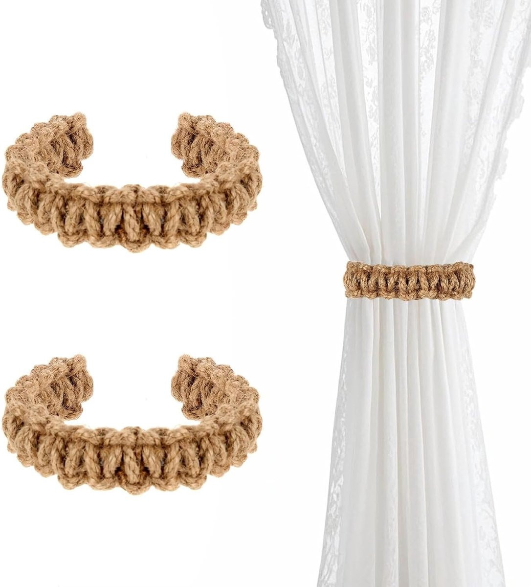 Set van 2 gevlochten gordijnhouders in boho stijl