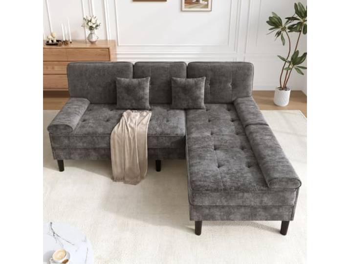 oldsku:ZR21989G-L-förmiges modulares Design Chenille-L-Form-Ecksofa,dreisitziges Wohnzimmer-Multifunktions-Chaiselongen-Sofa mit Schlaffunktion, bewegliche Fußbank, 195 cm Breite, ideal für Apartment