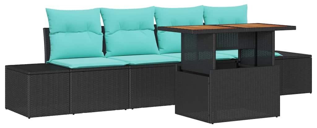 Garten-Sofa-Set 5 stk. Schwarz Poly Rattan